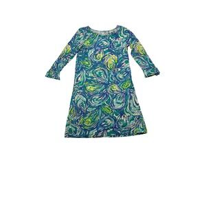 Lilly Pulitzer Blue Green Oyster Shell Pima Cotton Shift Dress 3/4 Sleeve XS